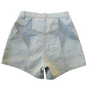 Nasty Gal Light Blue Star Patch High Waist Denim Shorts